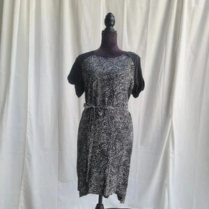 Fossil Women's Black White Polka Dot 100% Silk Tie Waist Tunic Dress Sz M